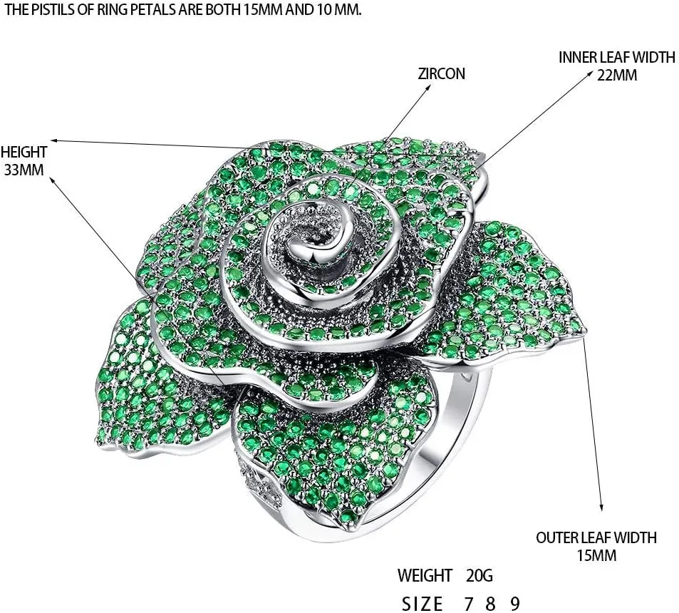 Deelan Fashion Ring For Women Wedding Engagement Flower Rose Gold Platinum Zircon Crystal Statement Jewelry rings