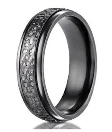 Designer Black Titanium Ring with Hammered Finish | 7mm