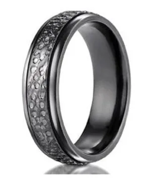 Designer Black Titanium Ring with Hammered Finish | 7mm