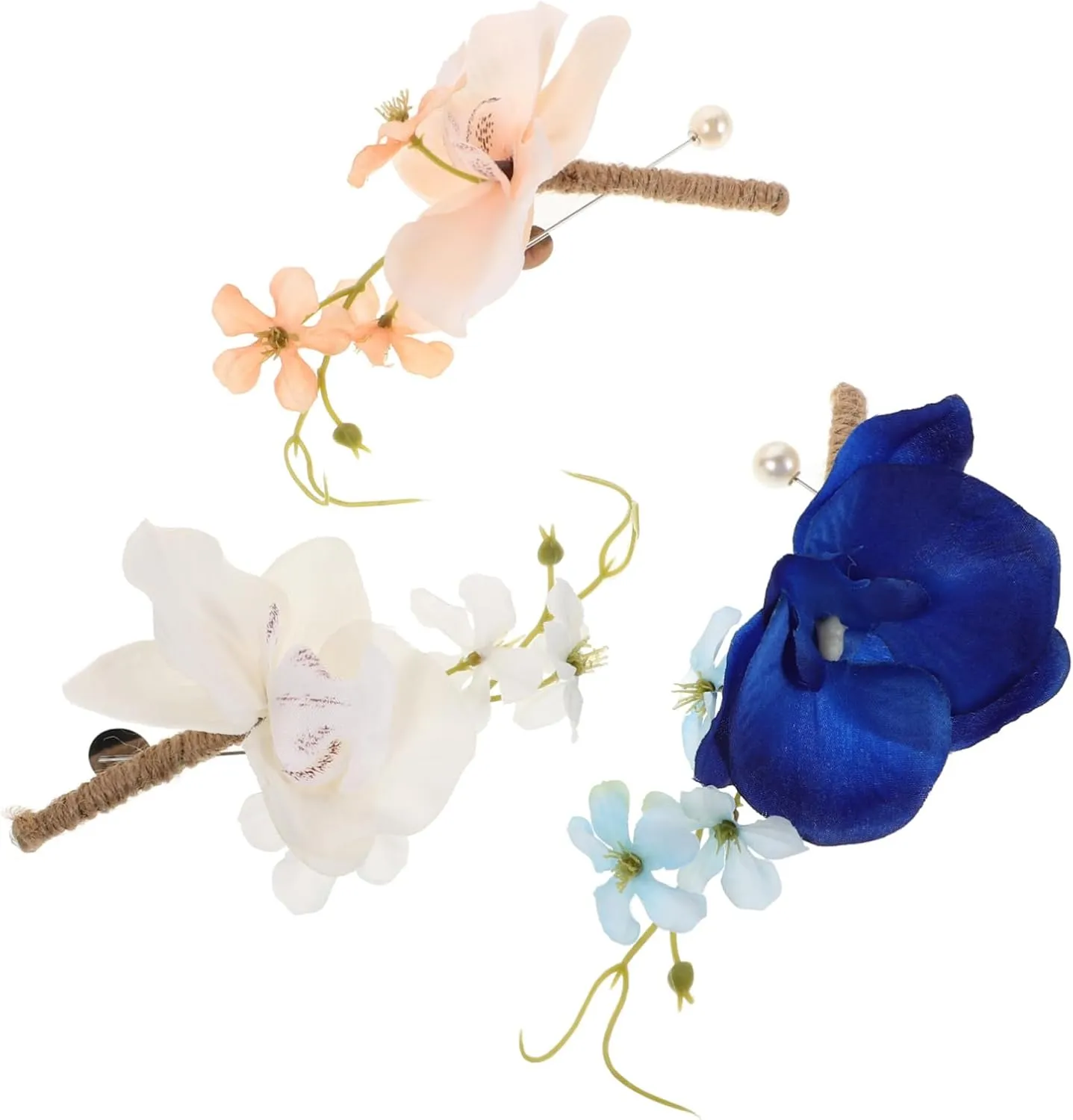 Didiseaon 3pcs Orchid Flower Heads Boutonniere for Groom Groomsmen Elegant Wedding Corsage Brooches for Women Lightweight Lapel Pins for Special Occasions