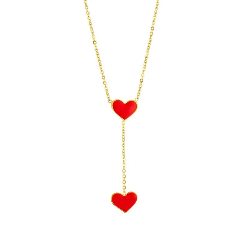 DIEYURO 316L Stainless Steel Red Heart Pendant Necklace For Women New Trend Girls Clavicle Chain Party Birthday Jewelry Gifts