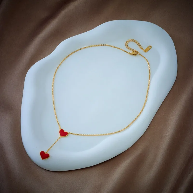 DIEYURO 316L Stainless Steel Red Heart Pendant Necklace For Women New Trend Girls Clavicle Chain Party Birthday Jewelry Gifts