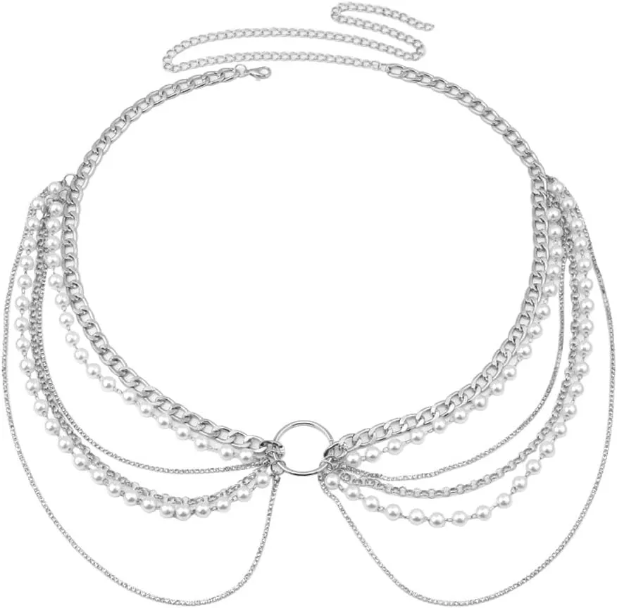 DNLKWGO Boho Bikini Belly Chains Pearl Layered Waist Chains Beach Belly Body Chain Body Accessories for Women Girls