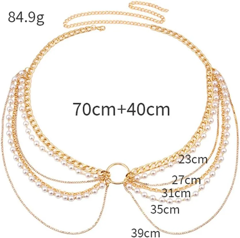 DNLKWGO Boho Bikini Belly Chains Pearl Layered Waist Chains Beach Belly Body Chain Body Accessories for Women Girls