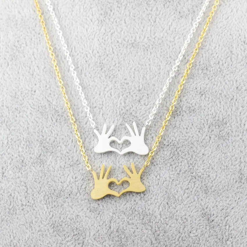 Double Hand Love Heart  Pendants Necklaces for Women