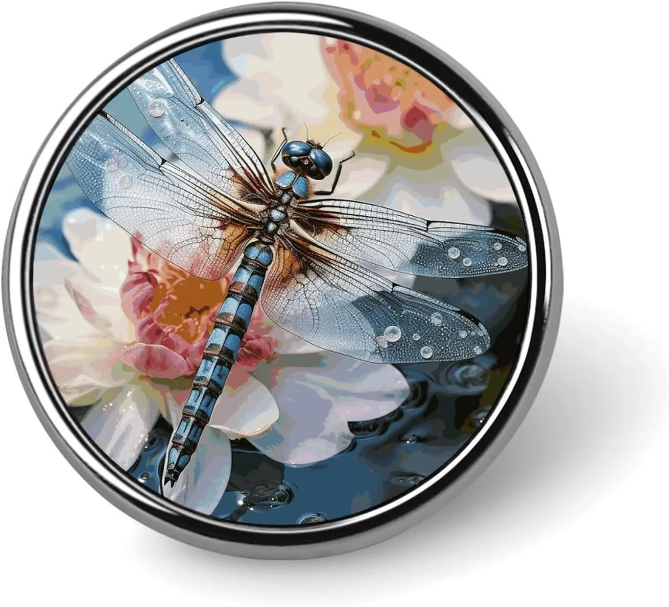 Dragonfly Flower Round Lapel Pins for Men Women Metal Button Pin Fashion Personalized Brooch Pins for Men Suits Cute Brooch Badge for Backpack Clothing Hat Bag Decoration