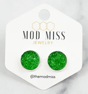 Druzy Stud Earring "Green''