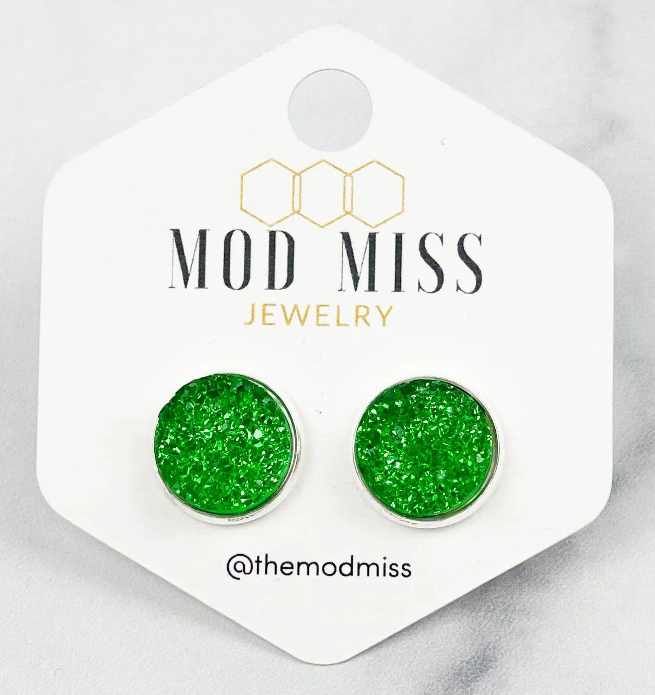 Druzy Stud Earring "Green''