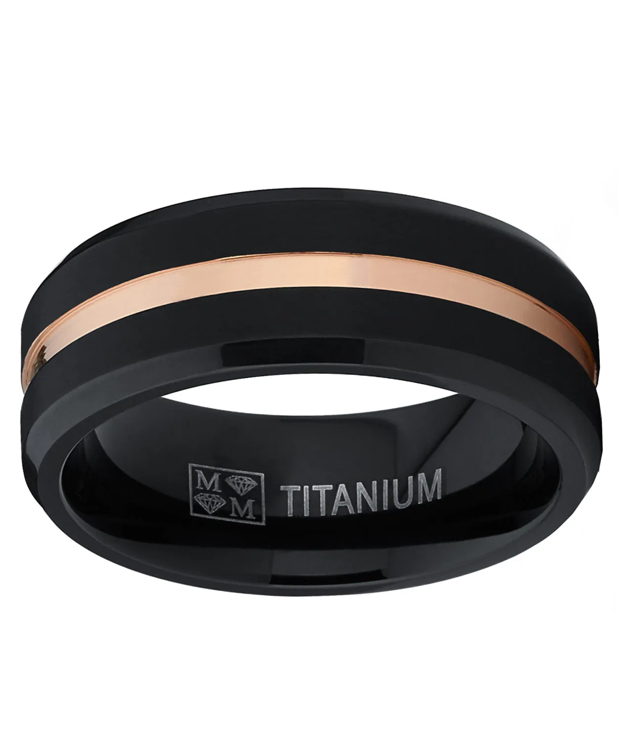 Duo Black and Rose Gold Tone Titanium Wedding Band Engagement Ring Comfort Fit 8mm
