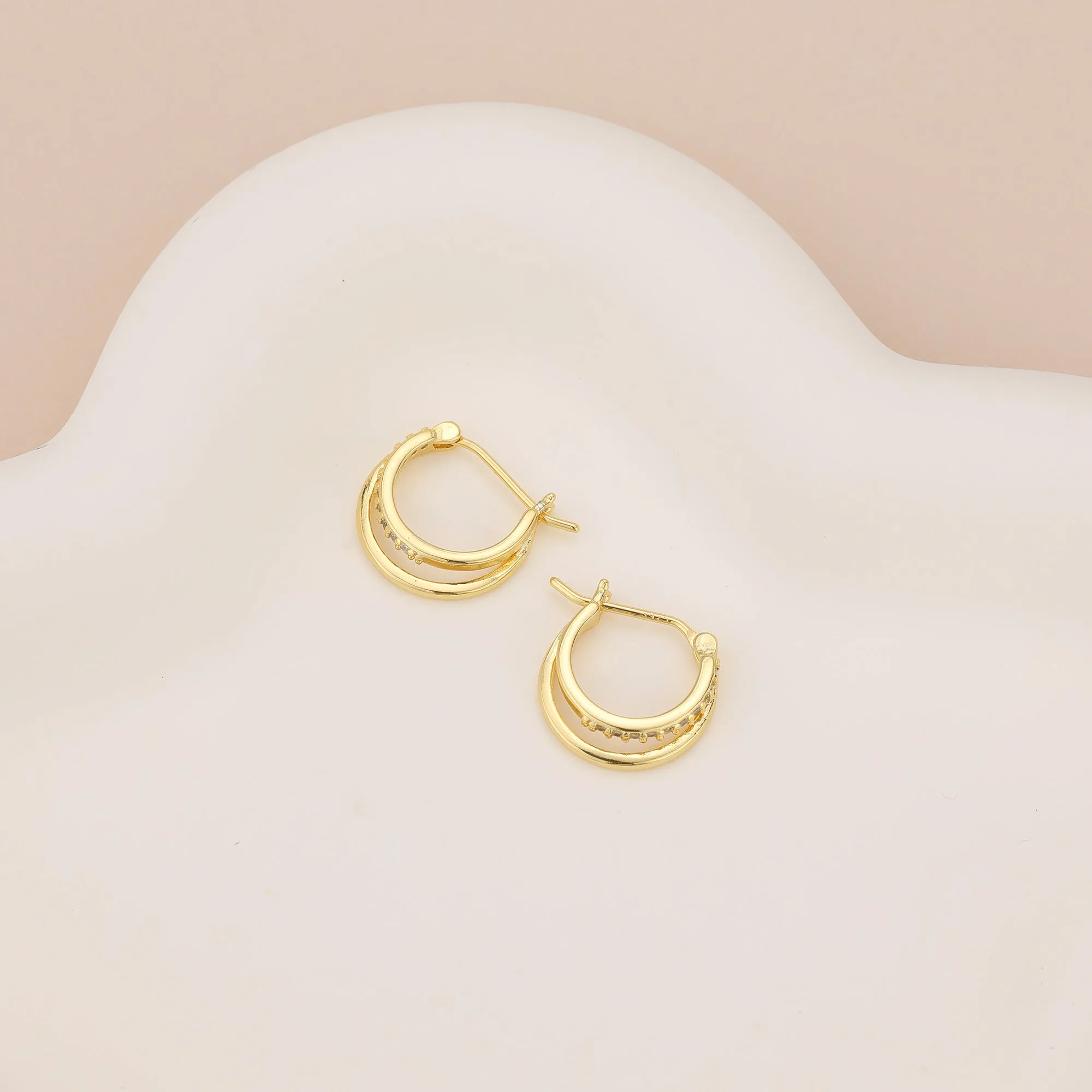E072 paved double huggie hoop earrings