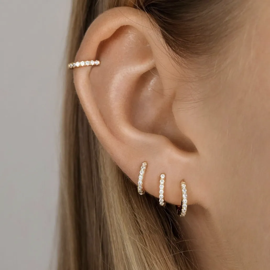 E172 paved dainty huggie hoop earrings