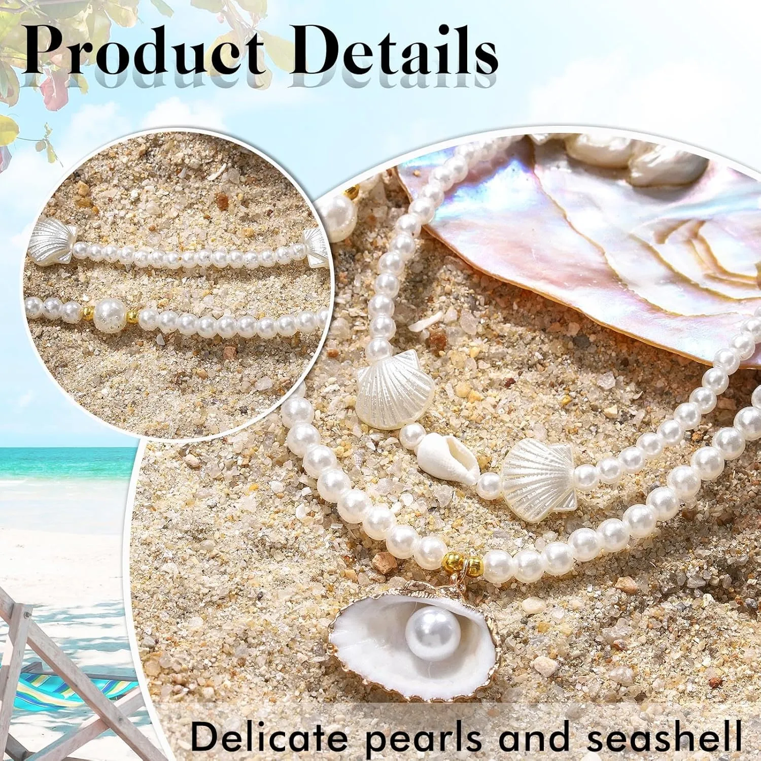 ELABEST Seashell Belly Chain Layered Pearl Shell Waist Chain Mermaid Beach Seashell Stomach Jewelry Chains for Women
