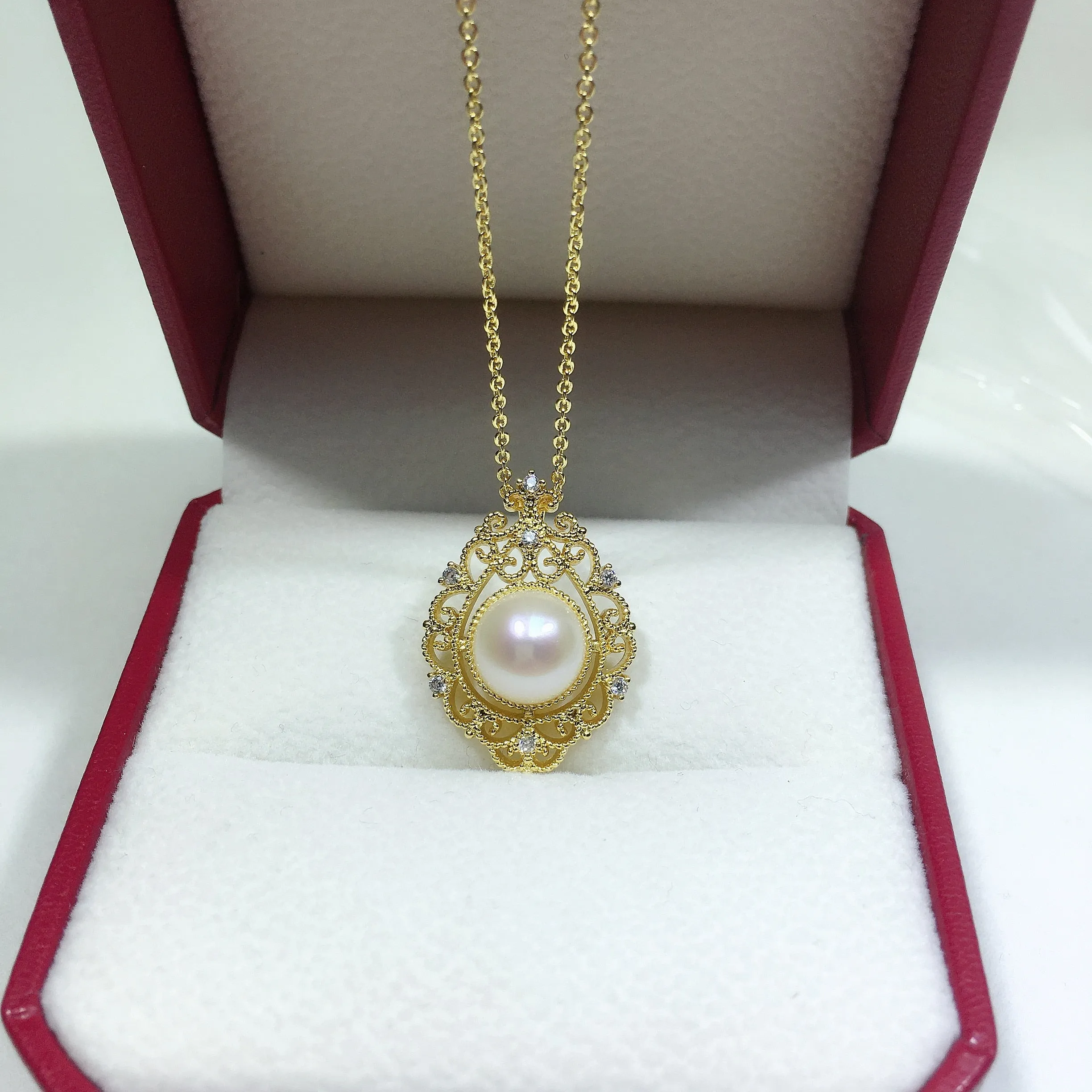 Elegant Fine Gold Color Necklace Natural Freshwater Pearl Pendant