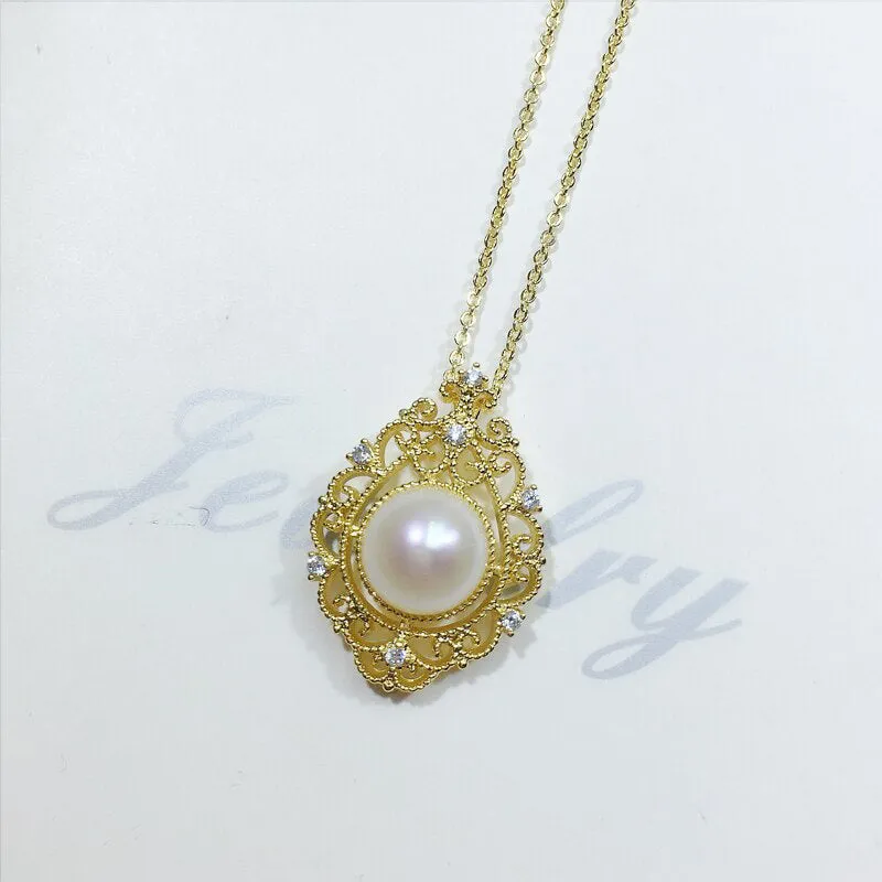 Elegant Fine Gold Color Necklace Natural Freshwater Pearl Pendant