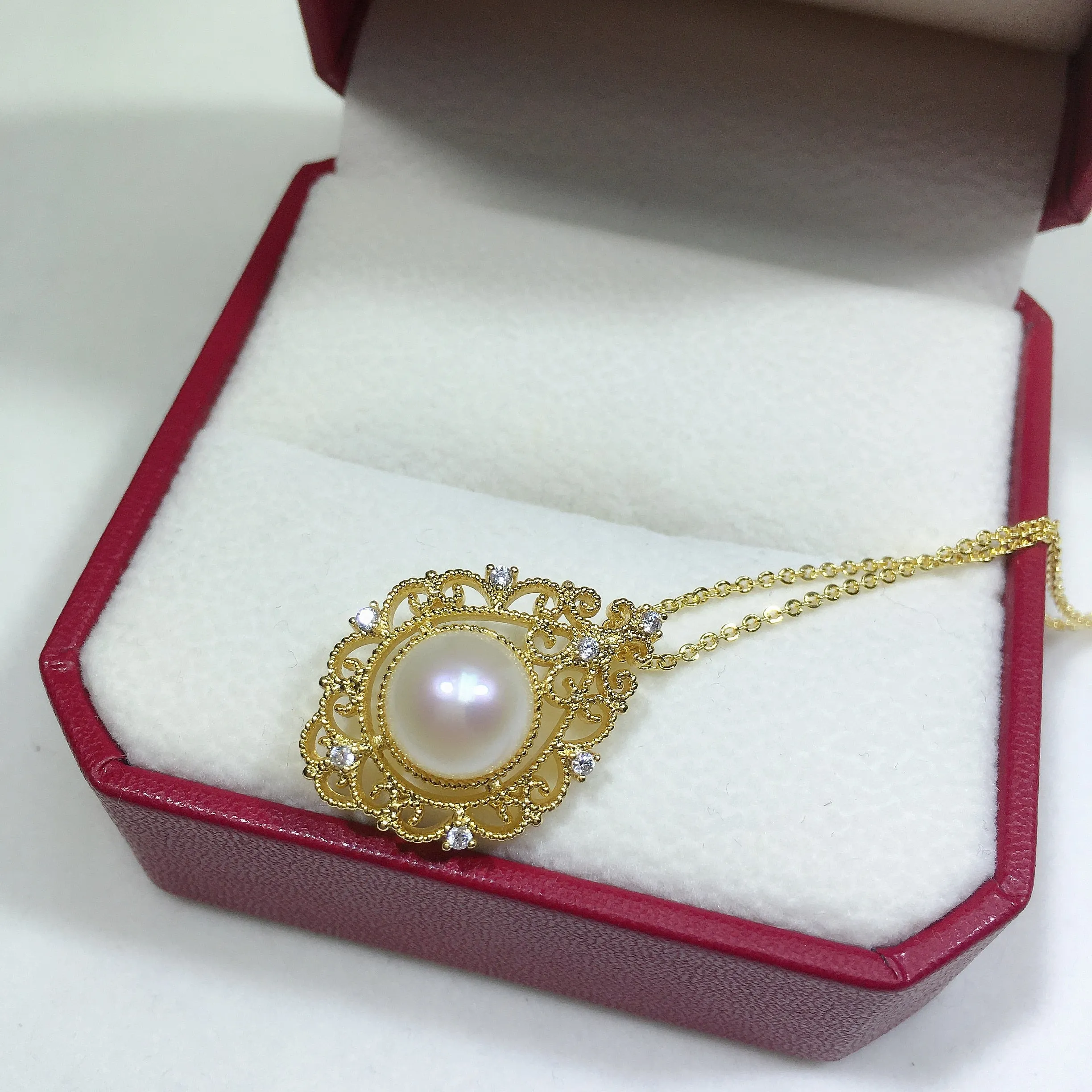 Elegant Fine Gold Color Necklace Natural Freshwater Pearl Pendant