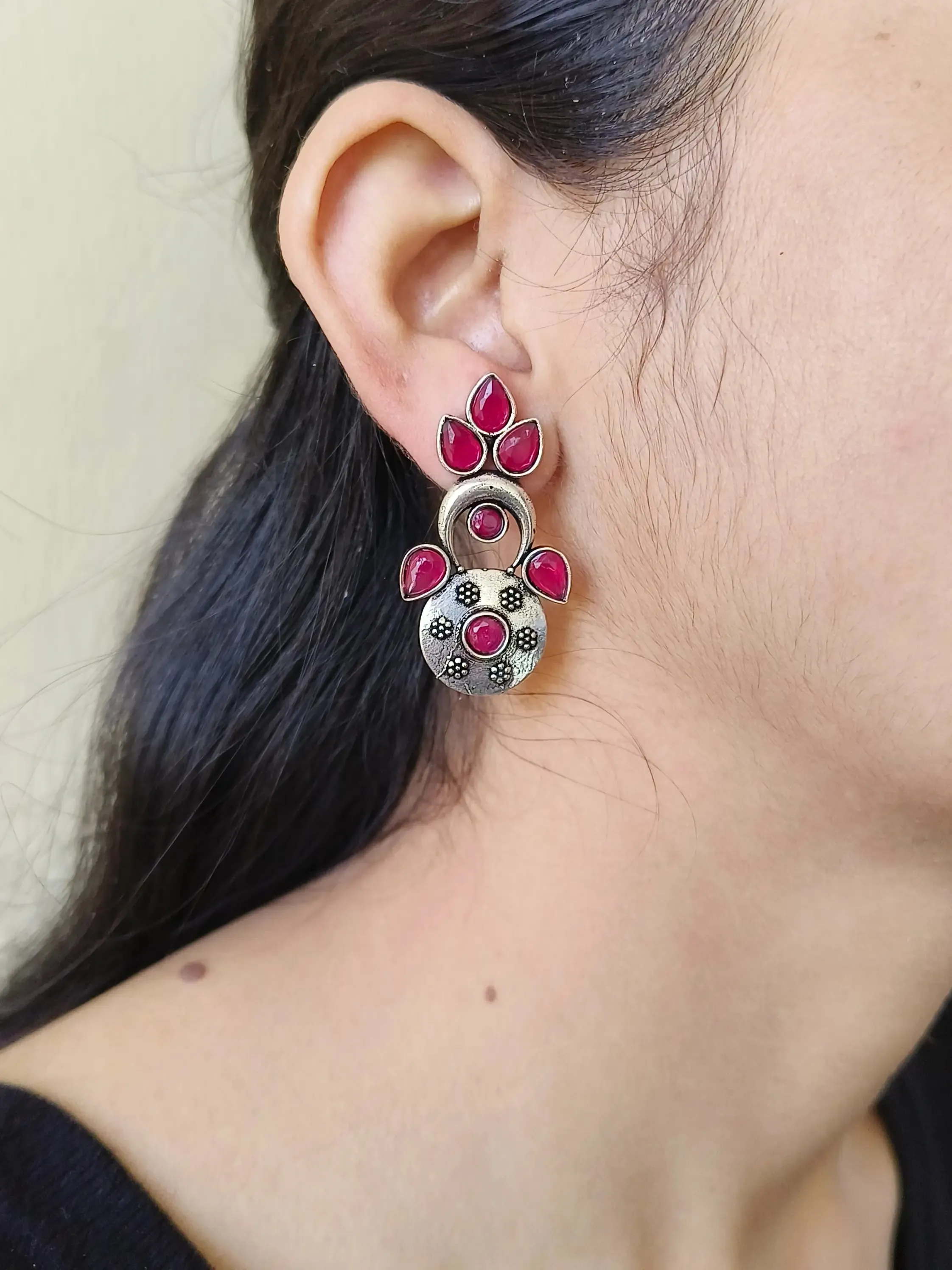 Elegant German Silver Stones Stud Earrings – Timeless Design | Sarichka
