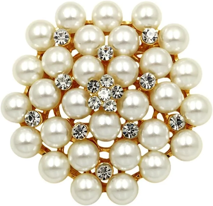 Elegant Imitation Pearl Floral Brooch Pin Crystal Pearl Flower Pin Lapel for Women Bridal Jewelry