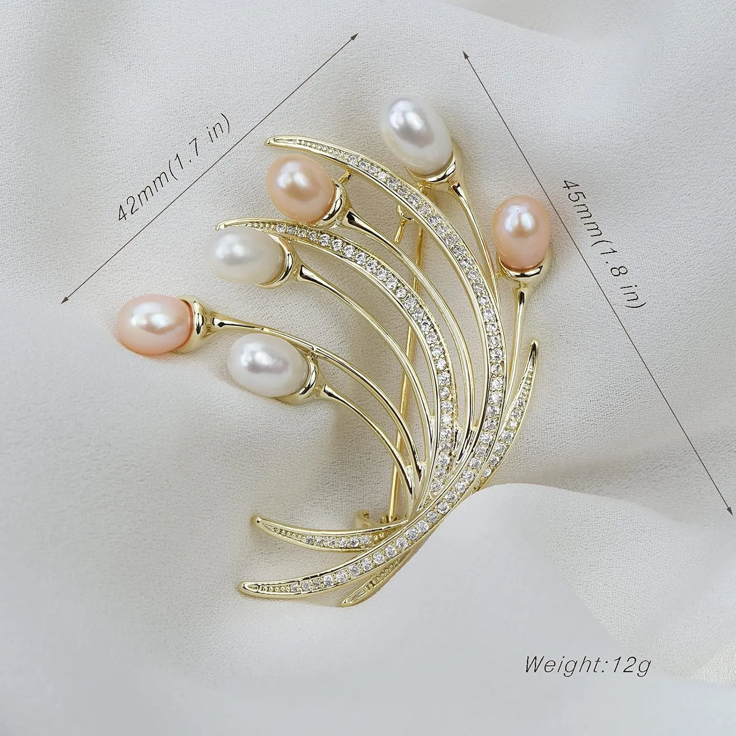 Elegant Natural Freshwater Pearl Flower Brooch Lapel Pin Crystal Leaf Garland Brooch Wedding Corsage for Women