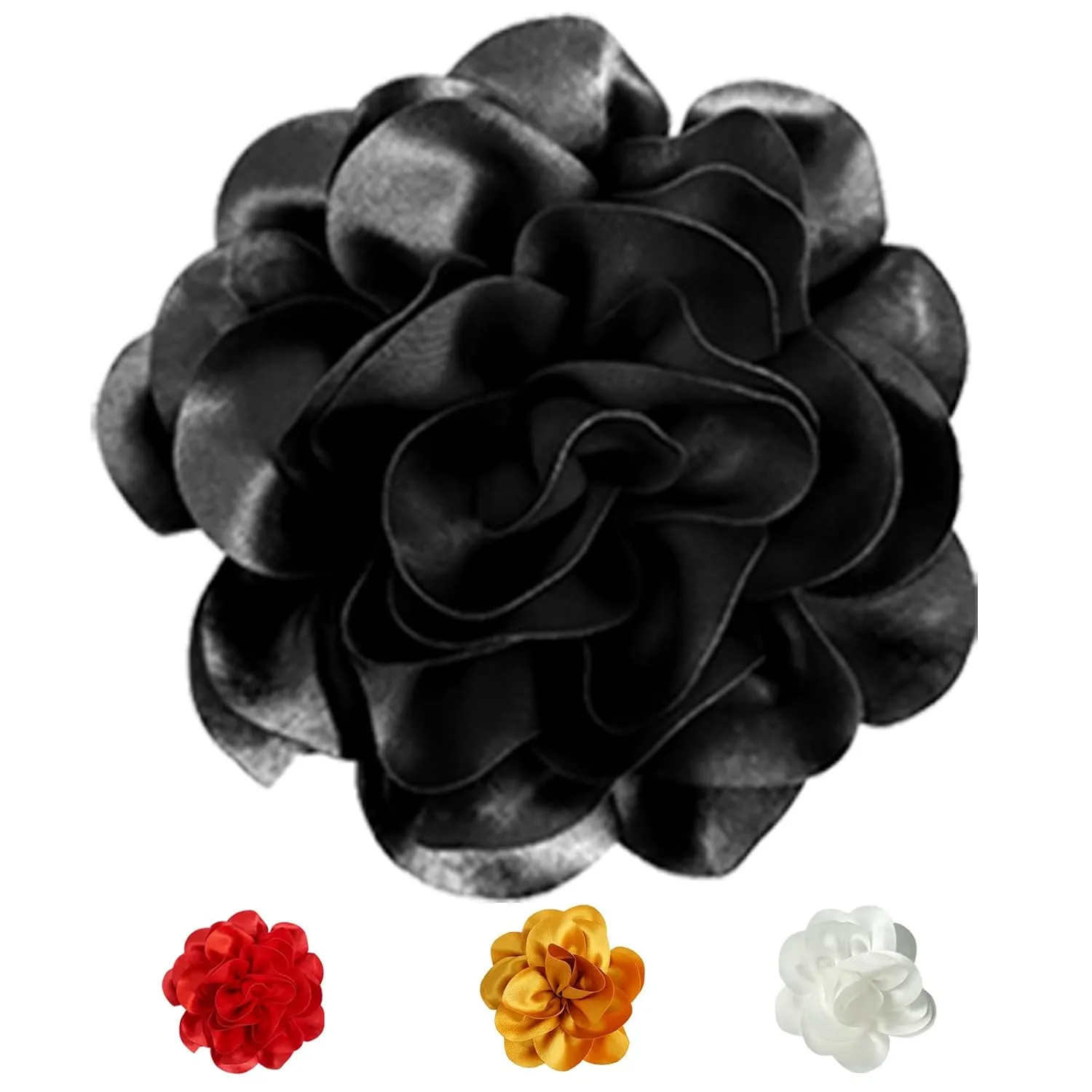 Elegant Satin Fabric Flower Brooch Pins and Flower Hair Clips, Big Size for Women's Dress Accessories, for Weddings, Parties, Dating, Rose and Silk Camellia Design, Eye-Catching Clothing Jewelry Gifts