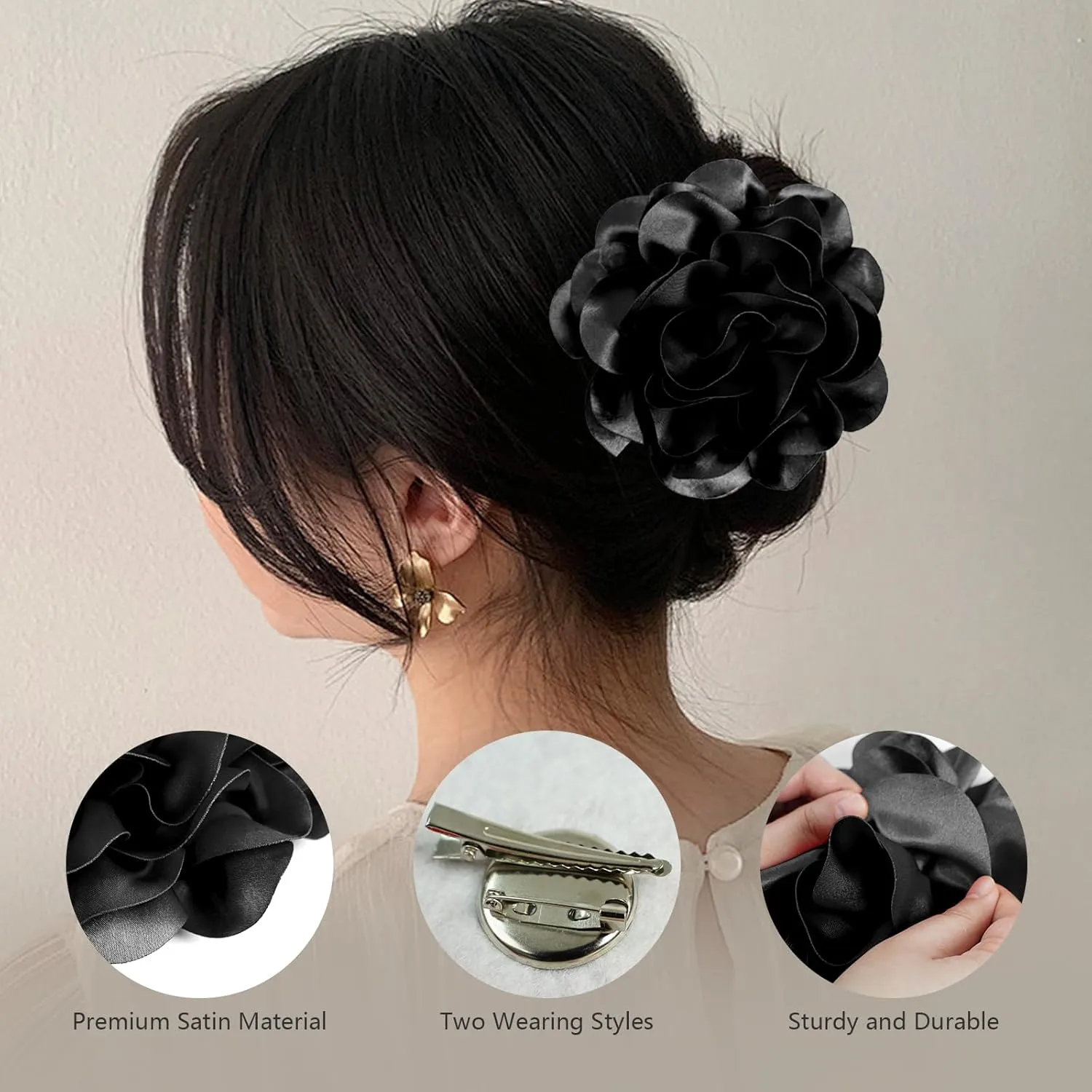 Elegant Satin Fabric Flower Brooch Pins and Flower Hair Clips, Big Size for Women's Dress Accessories, for Weddings, Parties, Dating, Rose and Silk Camellia Design, Eye-Catching Clothing Jewelry Gifts