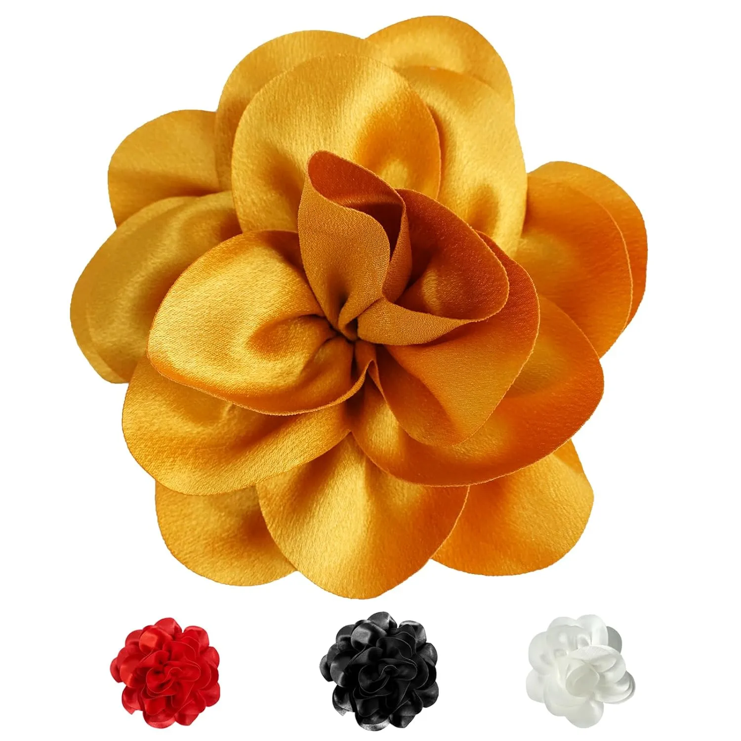 Elegant Satin Fabric Flower Brooch Pins and Flower Hair Clips, Big Size for Women's Dress Accessories, for Weddings, Parties, Dating, Rose and Silk Camellia Design, Eye-Catching Clothing Jewelry Gifts