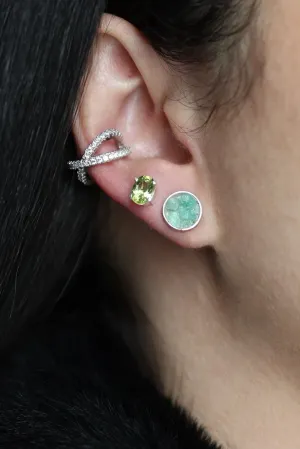 Emerald Halo Silver Earrings