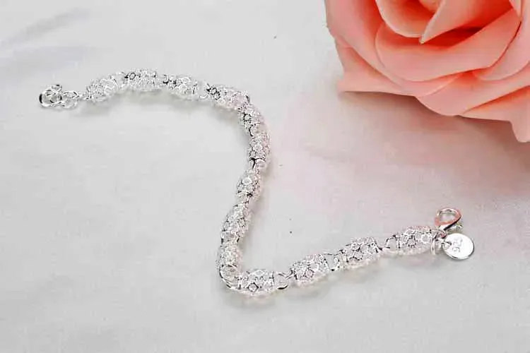 Exquisite 925 Sterling Silver Geometric Pattern Bracelets for Women Chain Linked Bangle Jewelry Accessories