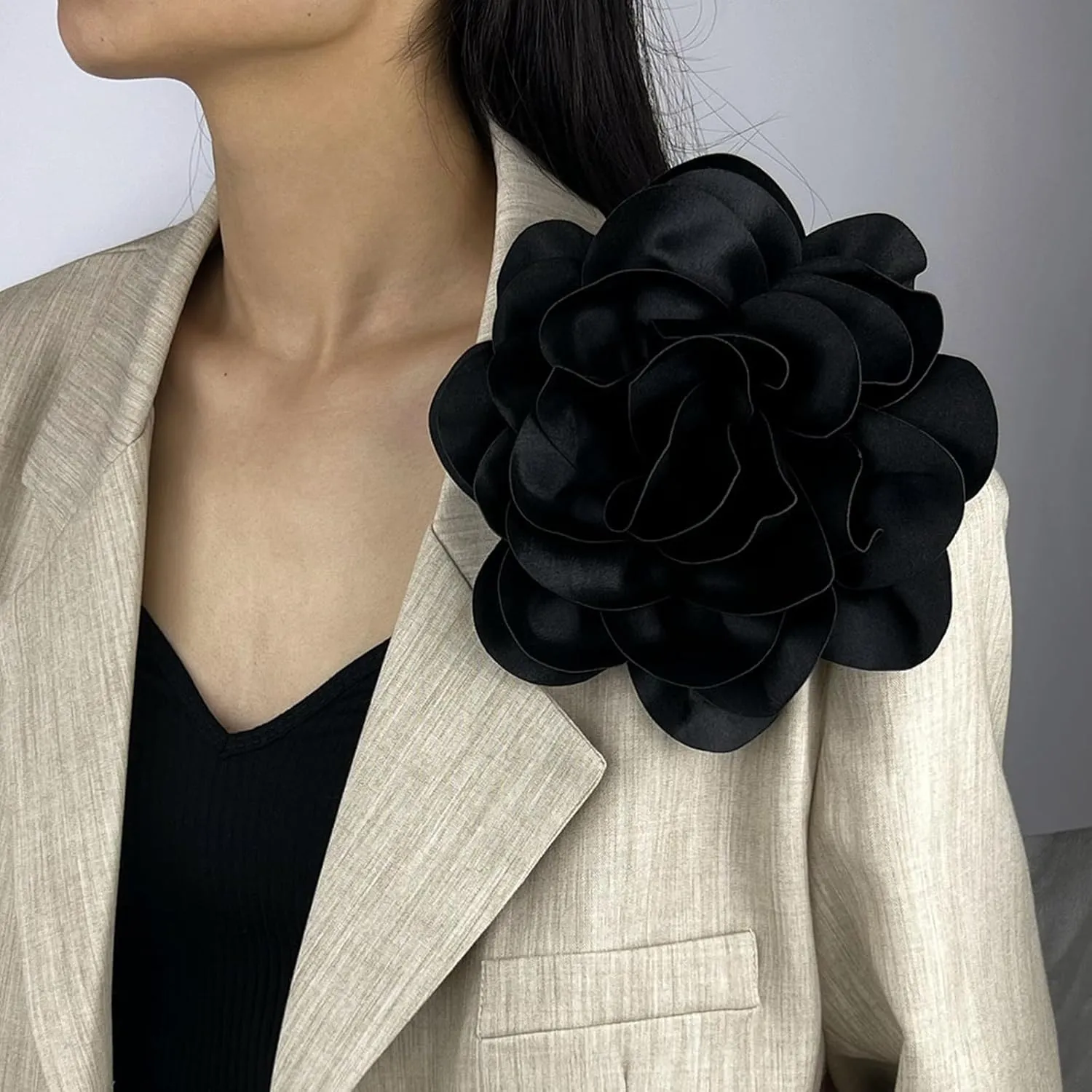 Extra Large Rose Flower Brooches Lapel Pins Dainty Satin Fabric Brooches Big Camellia Flower Brooch Pin for Women Wedding Part Dance Dress Clothes Accessories Jewelry Brooch Pin Size:7.48 in