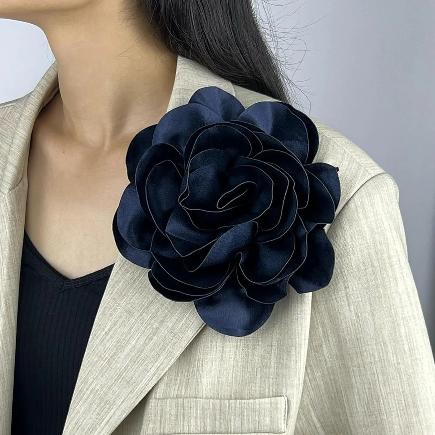 Extra Large Rose Flower Brooches Lapel Pins Dainty Satin Fabric Brooches Big Camellia Flower Brooch Pin for Women Wedding Part Dance Dress Clothes Accessories Jewelry Brooch Pin Size:7.48 in