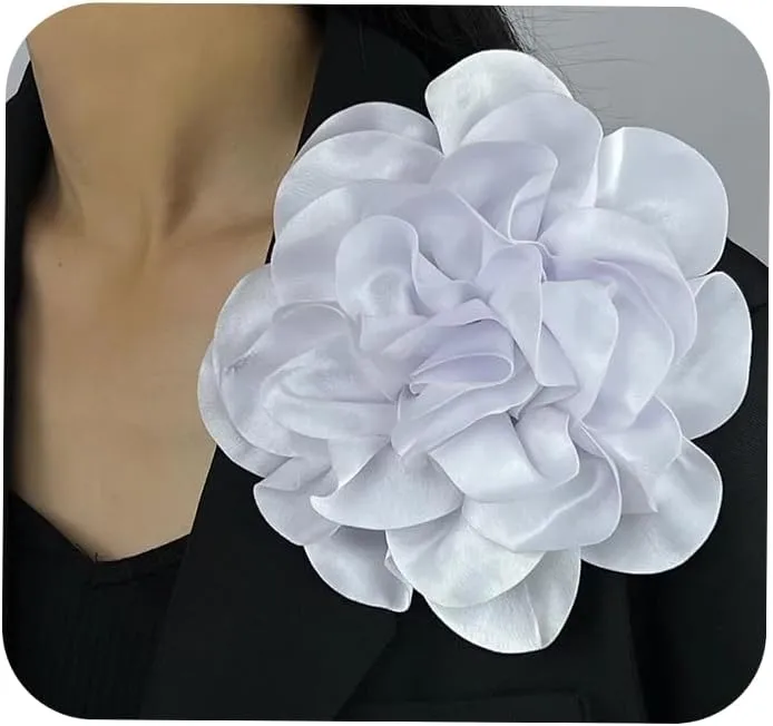 Extra Large Rose Flower Brooches Lapel Pins Dainty Satin Fabric Rose Flower Brooches Big Camellia Flower Brooch Pin for Women Wedding Party Dance Clothes Accessories Jewelry Gifts