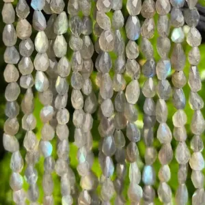 Faceted Labradorite Center Drilled Teardrop Shaped Beads - 4mm x 9mm