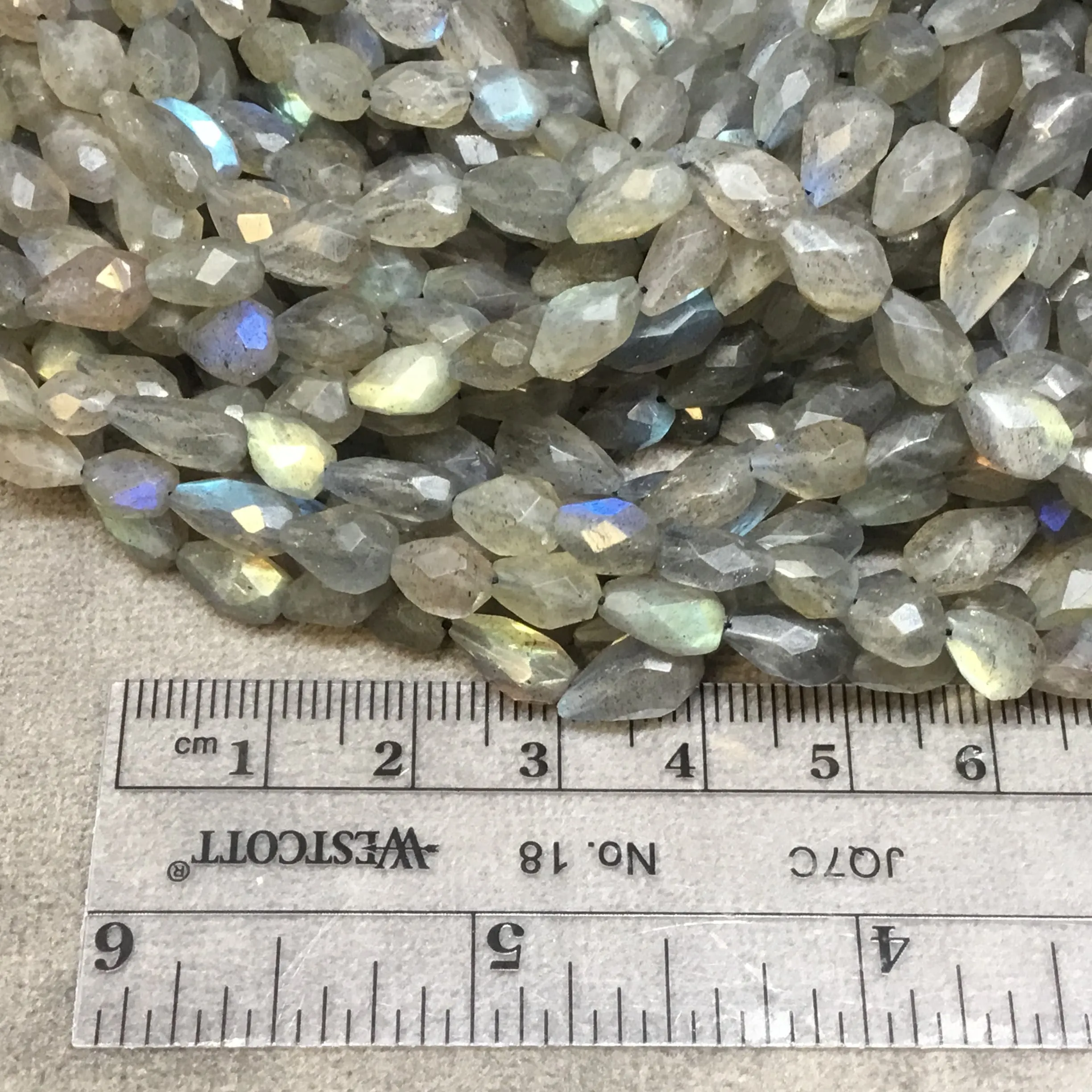 Faceted Labradorite Center Drilled Teardrop Shaped Beads - 4mm x 9mm