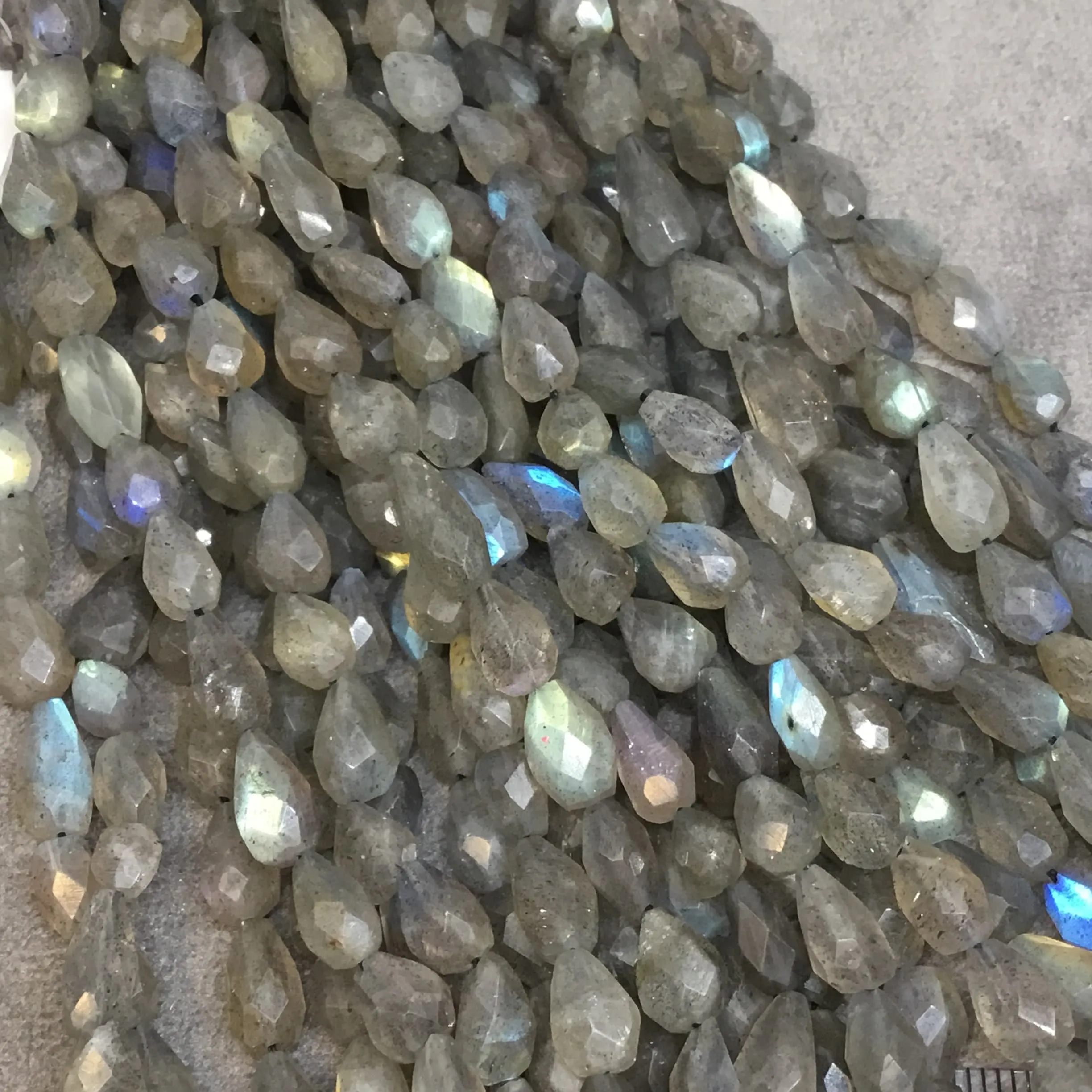 Faceted Labradorite Center Drilled Teardrop Shaped Beads - 4mm x 9mm