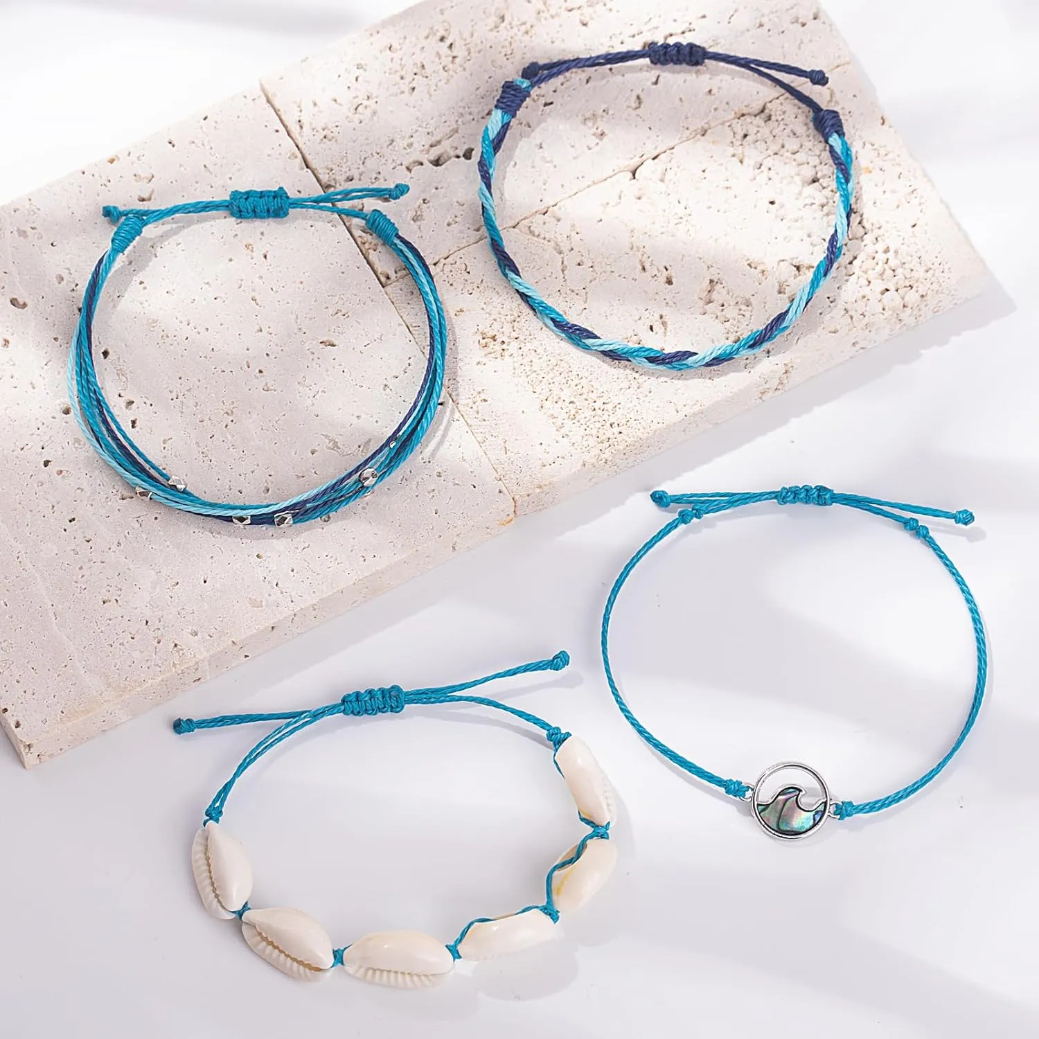 FANCY SHINY Wave String Bracelets Braid Puka Shell Bead Bracelets Handmade Cute Trendy Boho Easter Jewelry Gifts for Women