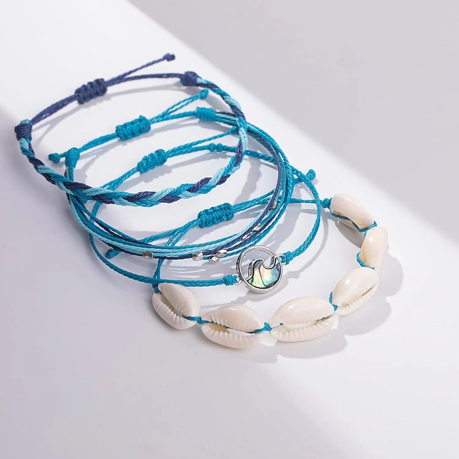FANCY SHINY Wave String Bracelets Braid Puka Shell Bead Bracelets Handmade Cute Trendy Boho Easter Jewelry Gifts for Women