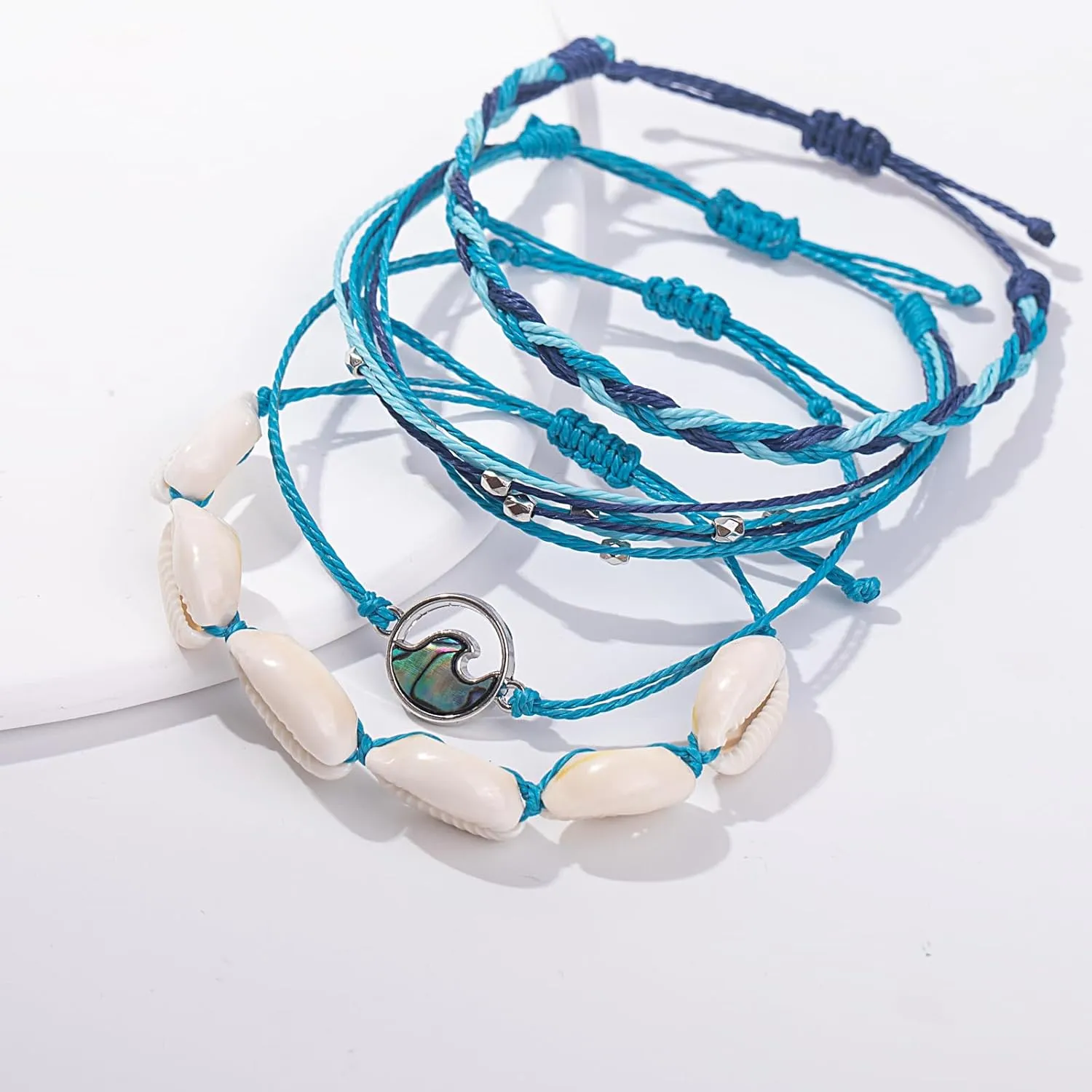 FANCY SHINY Wave String Bracelets Braid Puka Shell Bead Bracelets Handmade Cute Trendy Boho Easter Jewelry Gifts for Women