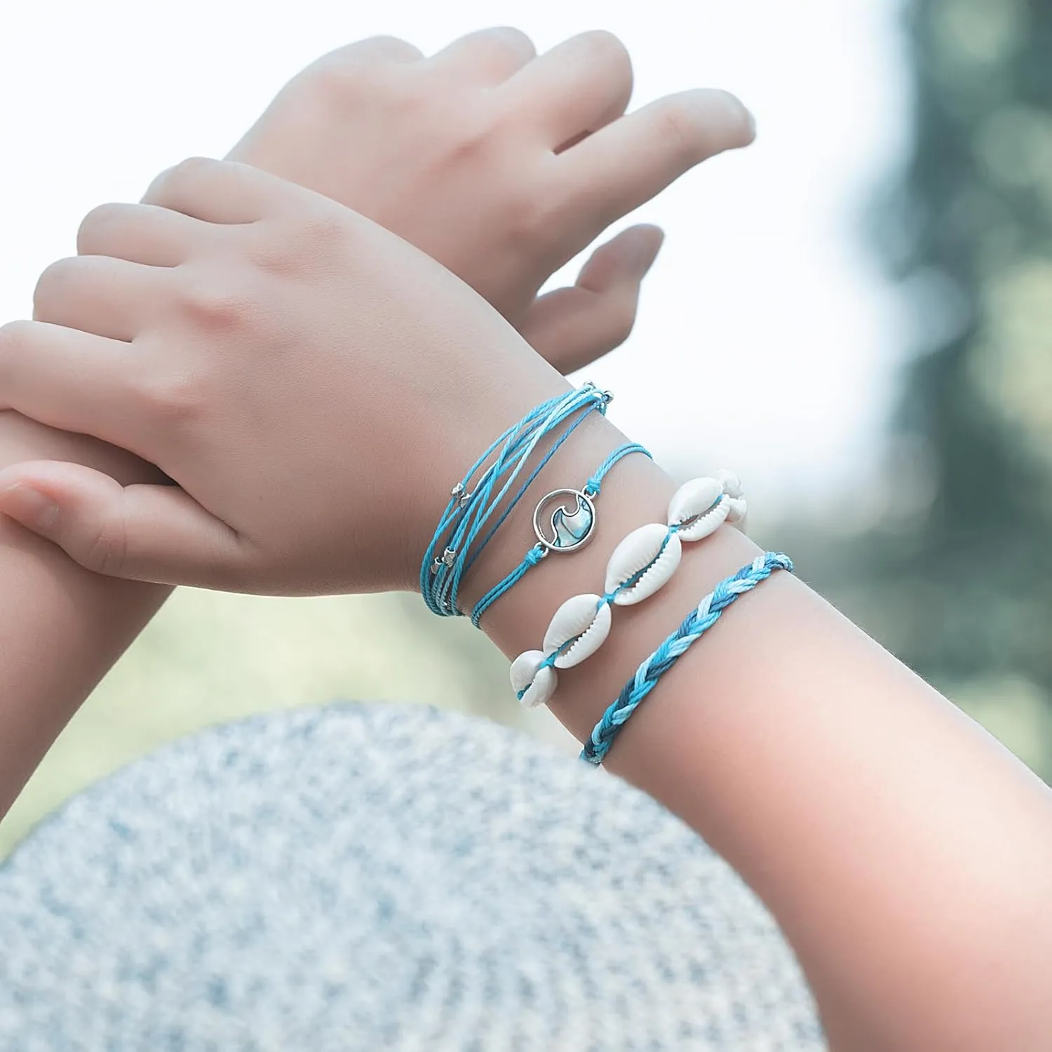 FANCY SHINY Wave String Bracelets Braid Puka Shell Bead Bracelets Handmade Cute Trendy Boho Easter Jewelry Gifts for Women