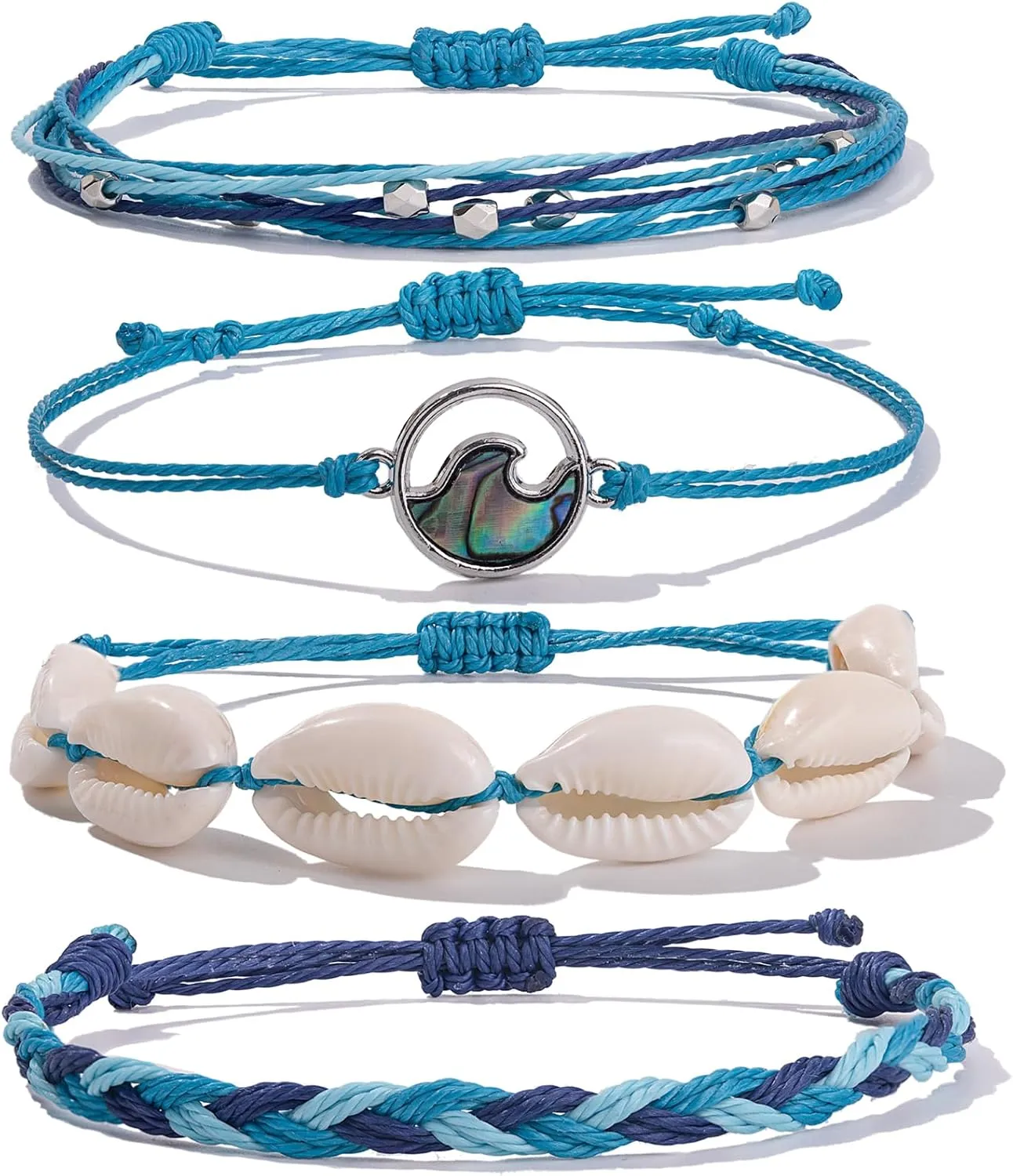 FANCY SHINY Wave String Bracelets Braid Puka Shell Bead Bracelets Handmade Cute Trendy Boho Easter Jewelry Gifts for Women