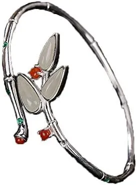 Fashion 925 Silver Bangle Hetian Jade Bamboo Bracelet Jewelry
