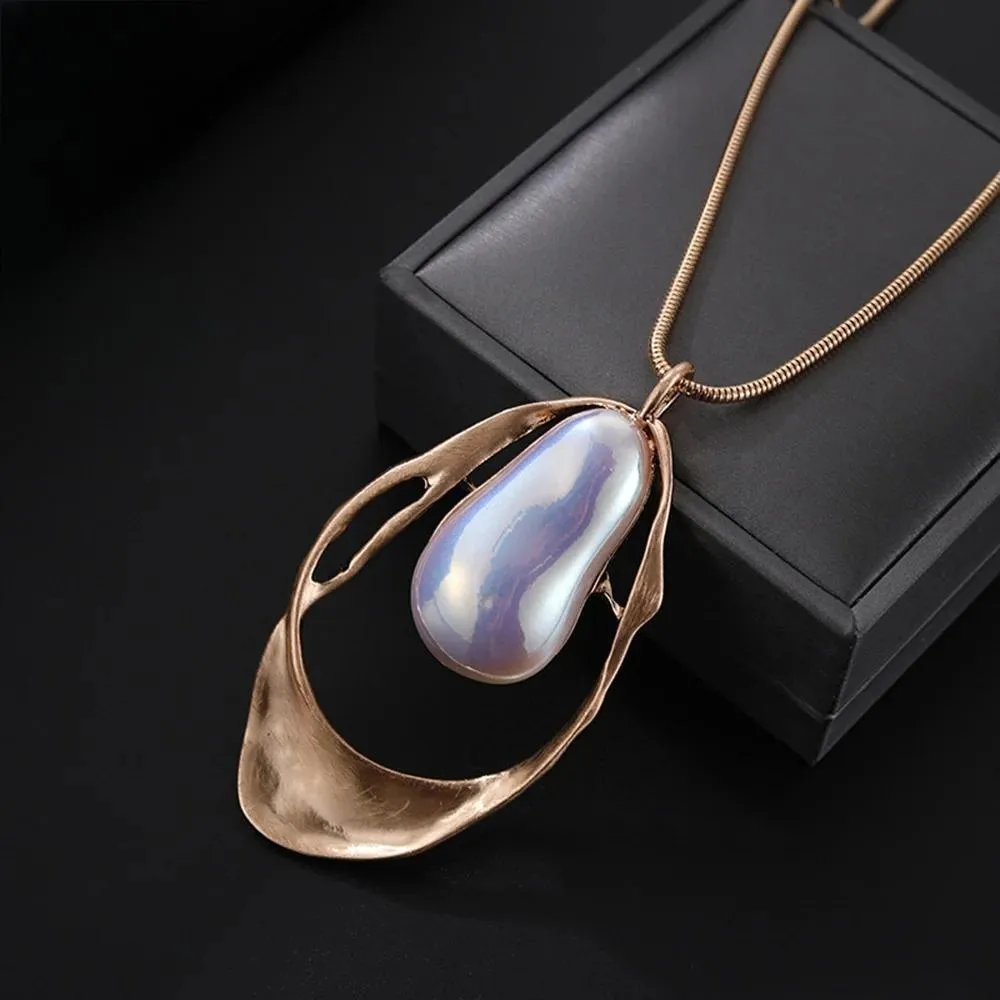Fashion Geometric Long Collar Chains Pendants Necklace for Women