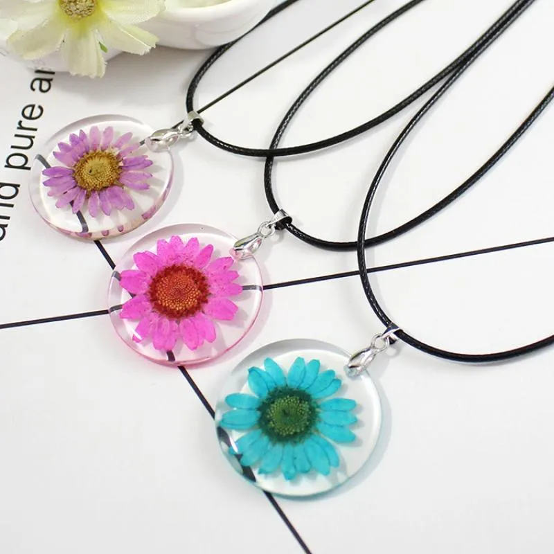 Fashion True Dried Flower Necklace Crystal Daisy Drop Gel Plant