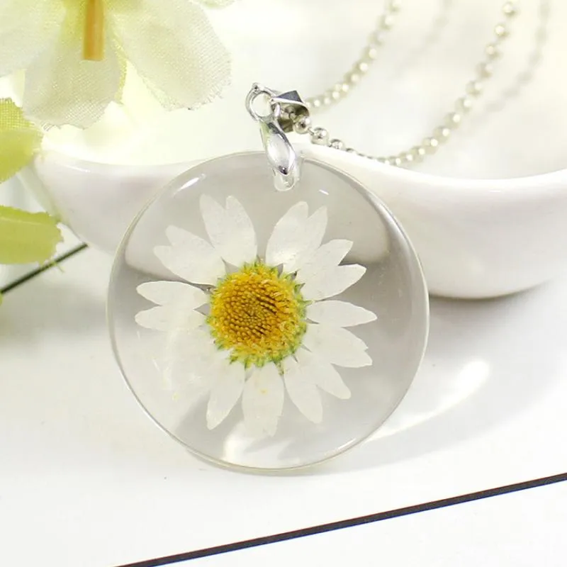 Fashion True Dried Flower Necklace Crystal Daisy Drop Gel Plant