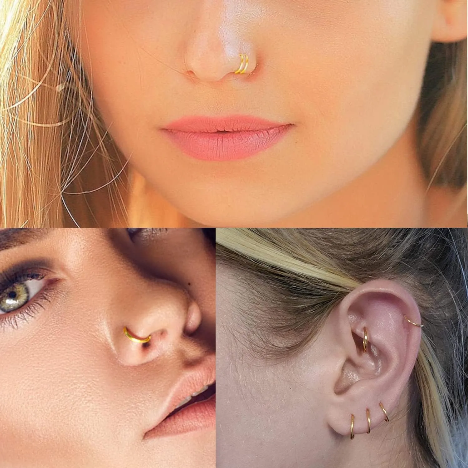 FECTAS Nose Rings Hoops Surgical Steel 18g 20g Gauge 6mm 8mm 10mm 12mm Earrings Piercing Hoops Jewelry for Men Women