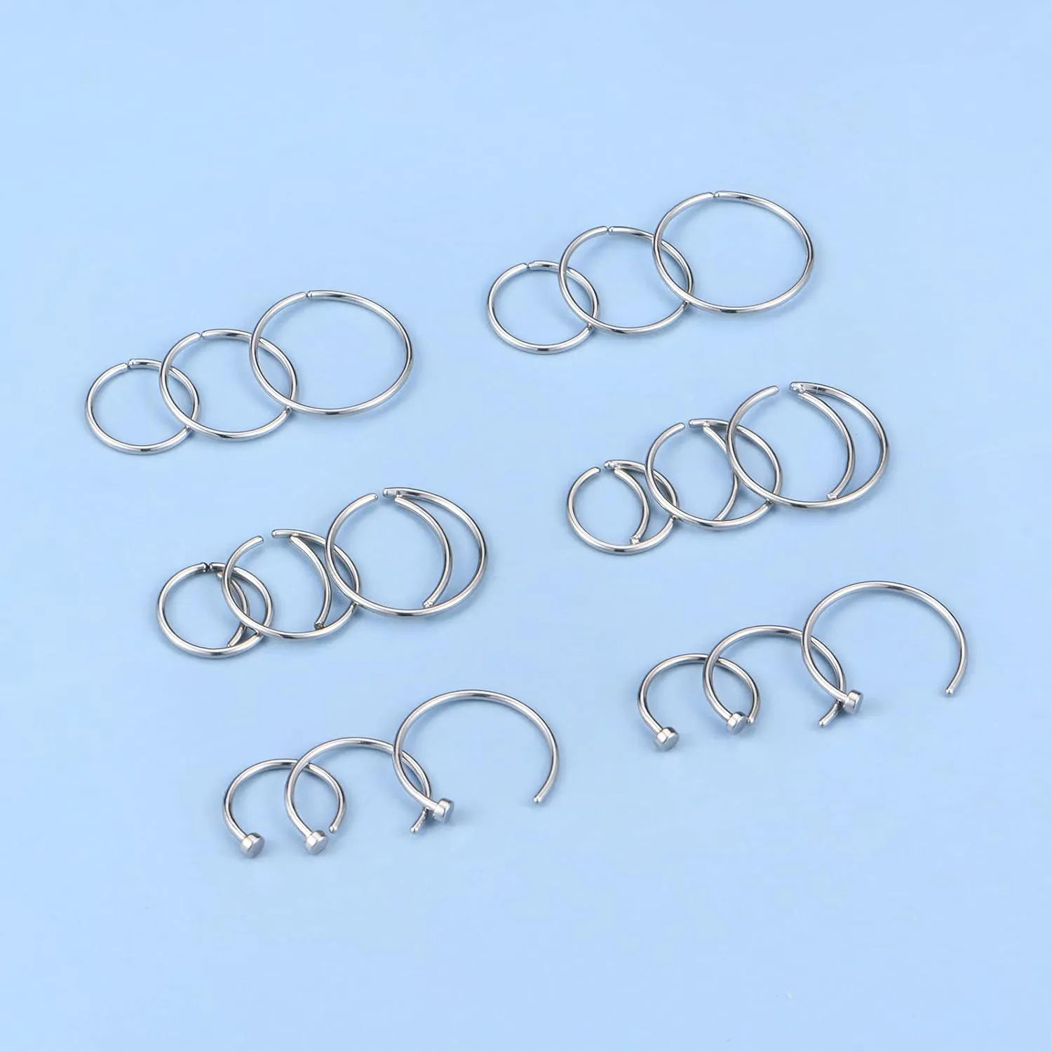 FECTAS Nose Rings Hoops Surgical Steel 18g 20g Gauge 6mm 8mm 10mm 12mm Earrings Piercing Hoops Jewelry for Men Women