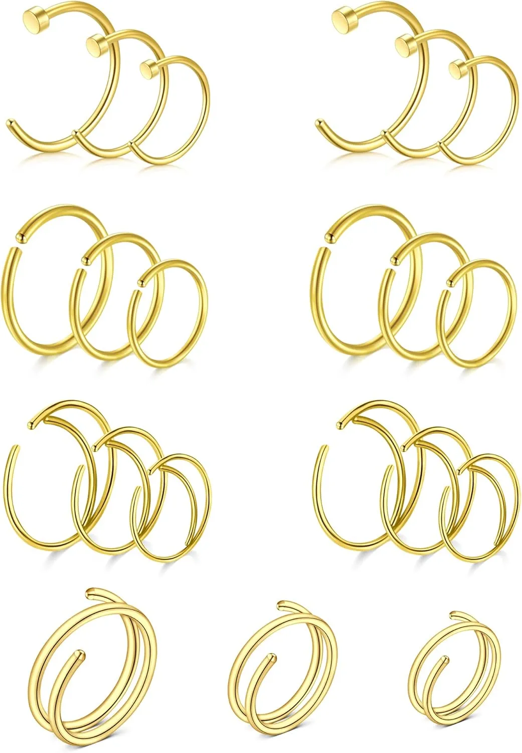 FECTAS Nose Rings Hoops Surgical Steel 18g 20g Gauge 6mm 8mm 10mm 12mm Earrings Piercing Hoops Jewelry for Men Women