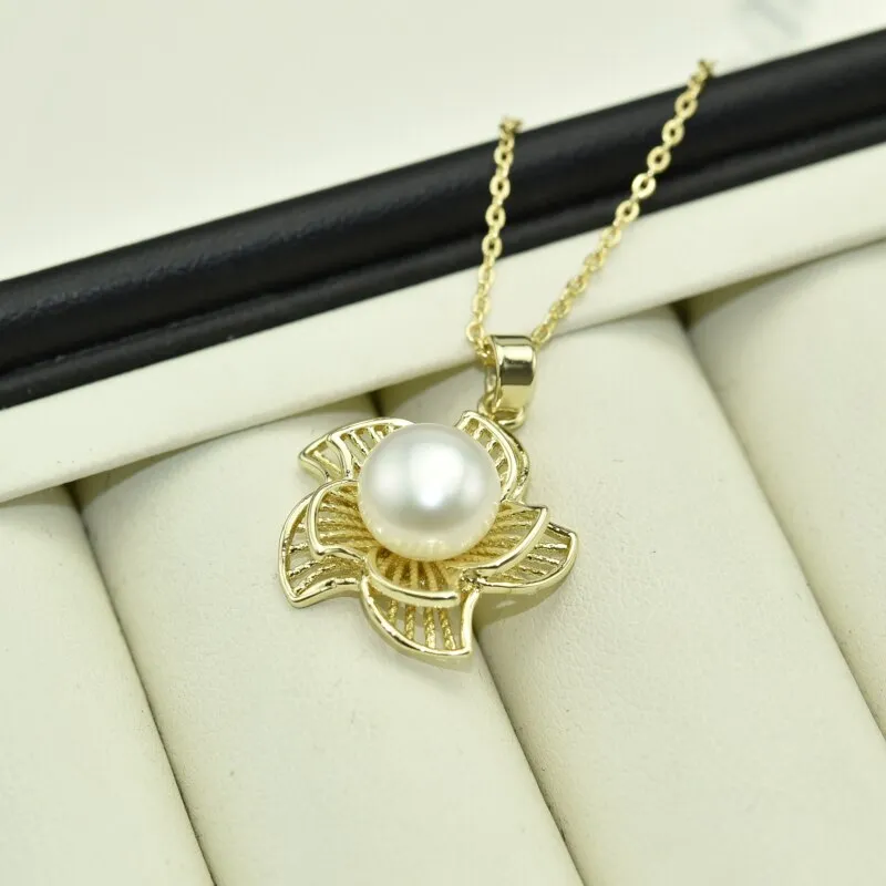 Fine Gold Pearl Necklace 100% Real Freshwater Pearl Necklace