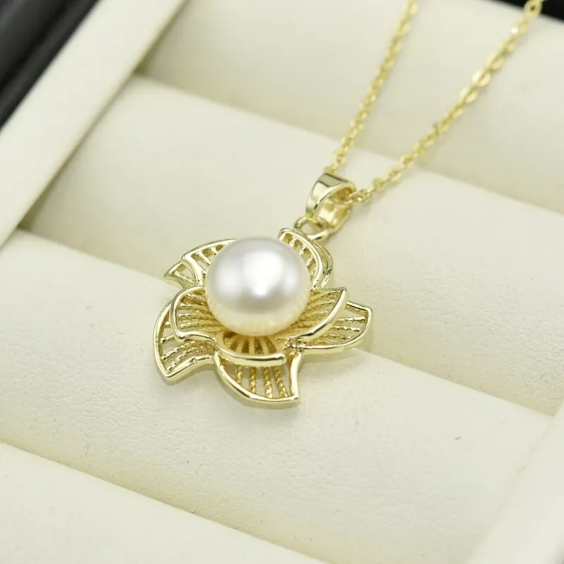 Fine Gold Pearl Necklace 100% Real Freshwater Pearl Necklace