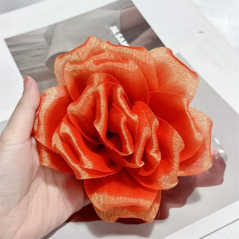 Flash Camellia Flower Brooch Pin for Women Men Elegant Texture Fabric Dahlia Rose Floral Brooches Lapel Pins Dainty Wedding Holiday Party Costume Dress Accessories Jewelry
