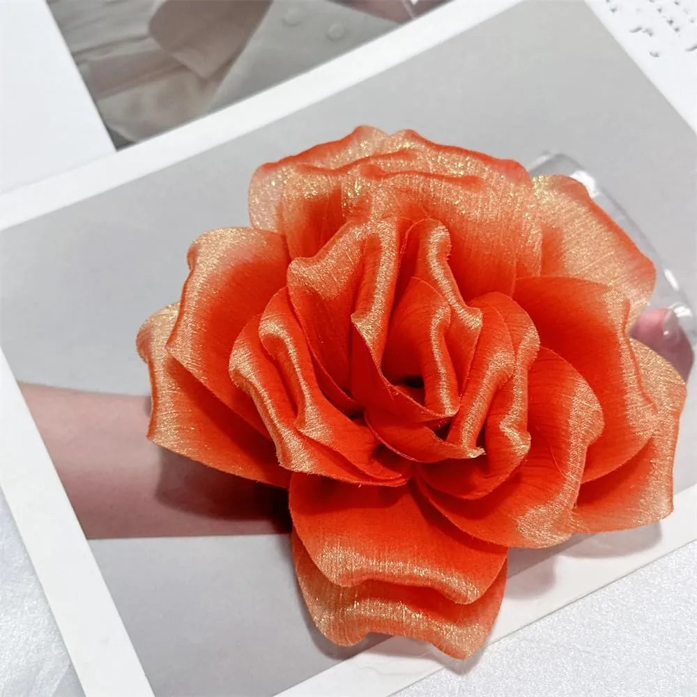 Flash Camellia Flower Brooch Pin for Women Men Elegant Texture Fabric Dahlia Rose Floral Brooches Lapel Pins Dainty Wedding Holiday Party Costume Dress Accessories Jewelry