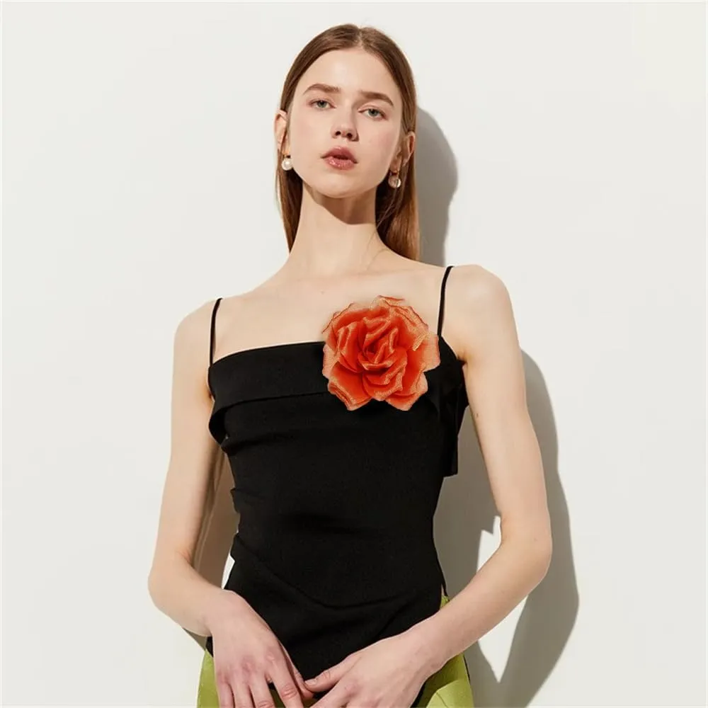 Flash Camellia Flower Brooch Pin for Women Men Elegant Texture Fabric Dahlia Rose Floral Brooches Lapel Pins Dainty Wedding Holiday Party Costume Dress Accessories Jewelry